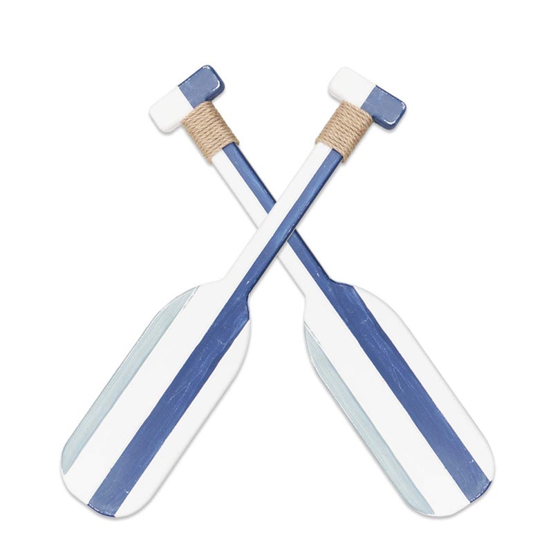 Meching 2 Pack 19.7 Inch Nautical Wooden Double Oar Decor with Rope Nautical Oar Paddles Wall Decor Door Hanging Ornament Beach Theme Home Decorationï¼ˆVintage blueï¼‰ - Image 1